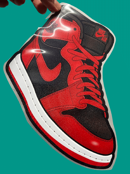 dtf prints on red shoe